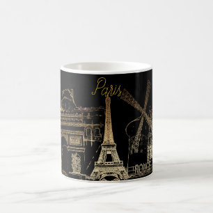 Caneca De Café Pix Dezines Paris la nuit/Dourado Tone
