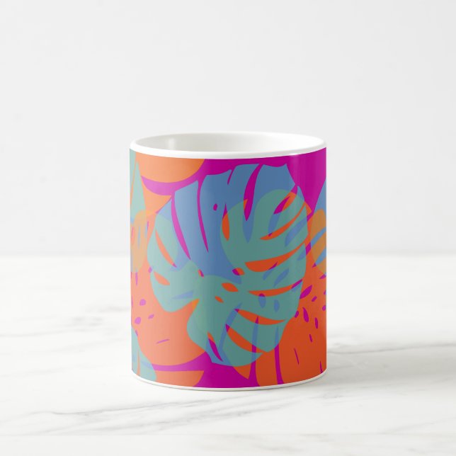 Caneca De Café PixDezines Folhas de Monstera/cor de fundo DIY! (Centro)