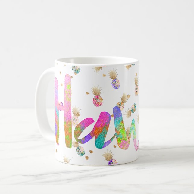 Caneca De Café PixDezines Havaí Lava Arco-Íris Aloha Abacaxis (Frente Esquerda)