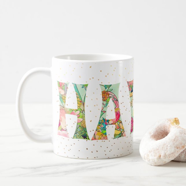 Caneca De Café PixDezines Hawaii Collage Watercolor (Com Donut)