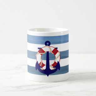 Caneca De Café PixDezines listras náuticas/âncora