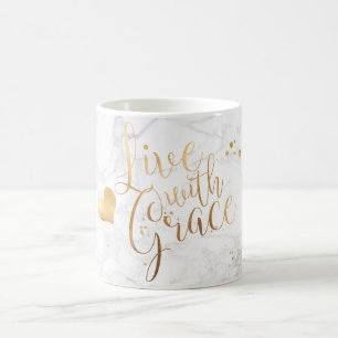 Caneca De Café PixDezines LIVE COM Script Dourado GRACE/Marble+Fa