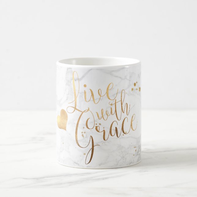 Caneca De Café PixDezines LIVE COM Script Dourado GRACE/Marble+Fa (Centro)