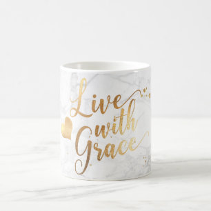 Caneca De Café PixDezines LIVE COM Script Dourado GRACE/Marble+Fa
