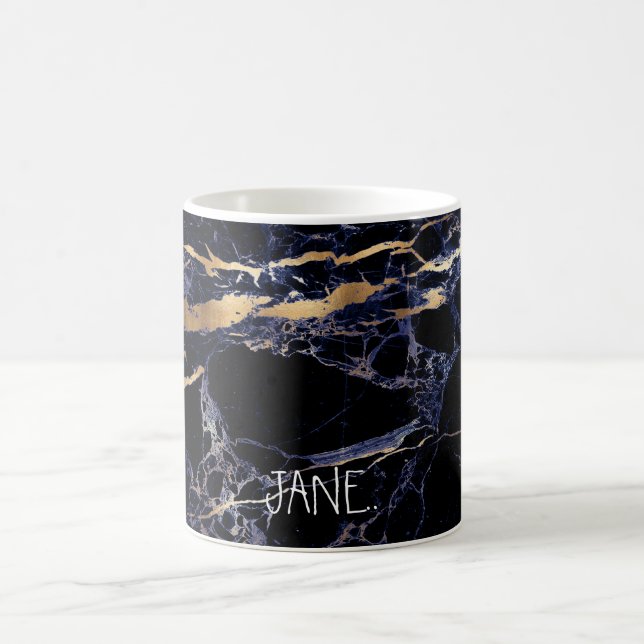 Caneca De Café PixDezines MIDNIGHT BLUE MARBLE+FAUX VINHAS DOURAD (Centro)