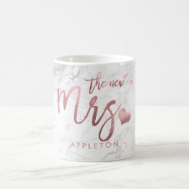 Caneca De Café PixDezines New Mrs/Marble Faux Rosa Dourado/Script
