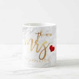 Caneca De Café PixDezines New Mrs Modern/Faux Dourado Script/Marb