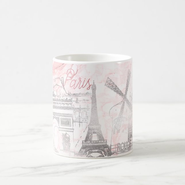 Caneca De Café PixDezines PARIS em FALSOMÁRMORE PRATA + ROSA (Centro)
