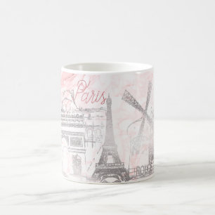 Caneca De Café PixDezines PARIS em FAUX SILVER+PINK MARBLE