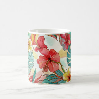 Caneca De Café PixDezines Retro Hyper H2 Havaí Floral Folhagem