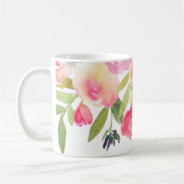 Caneca De Café PixDezines Watercolor Primavera, Peonies Buquê