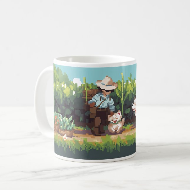 Caneca De Café Pixel Art Farmer Que Serve As Plantas (Frente Esquerda)