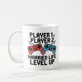 Caneca De Café Pixel Gaming Couple Level Up Design