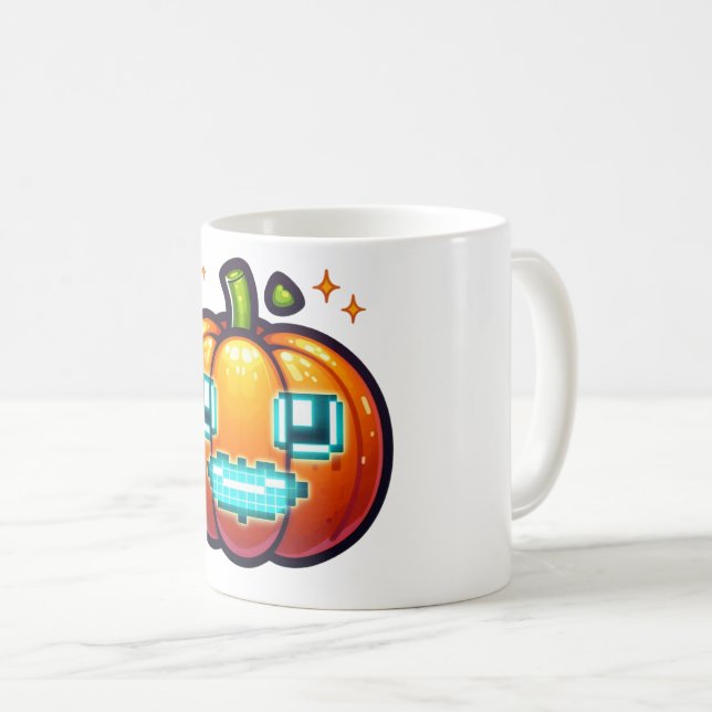 Caneca De Café Pixel Pumpkin Mug Brilhante - Halloween Retro Game (Frente Esquerda)
