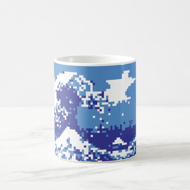 Caneca De Café Pixel Tsunami Blue 8 Bit Pixel Art (Centro)