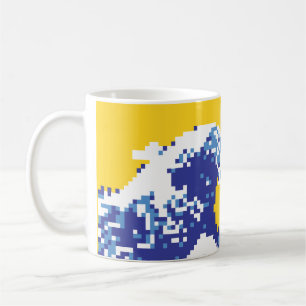 Caneca De Café Pixel Tsunami Blue 8 Bit Pixel Art