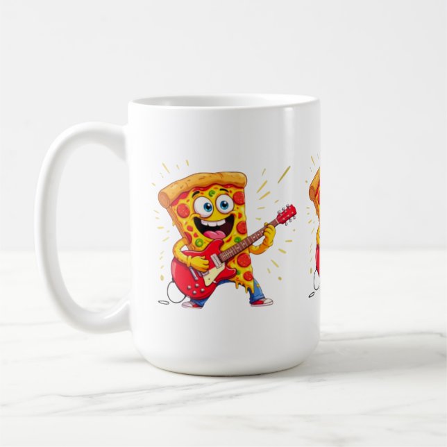 Caneca De Café **Pizza Rock ’n’ Roll – Fatia Engraçada Tocando Gu (Esquerda)
