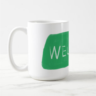 Caneca De Café Placa de Boas-Vindas Verde Rústica Desenhada à Mão
