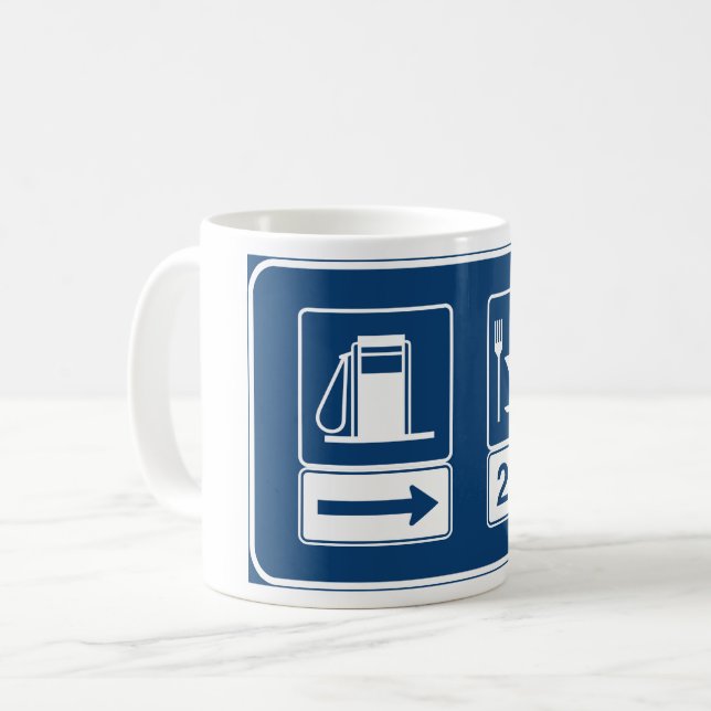 Caneca De Café Placa de Estrada Azul Retro de Posto de Combustíve (Frente Esquerda)