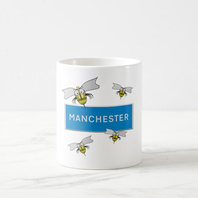 Caneca De Café Placa de estrada de Manchester com abelhas.  (Centro)