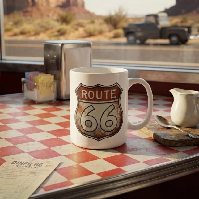 Caneca De Café Placa de Estrada Enferrujada da Rota 66 (Criador carregado)