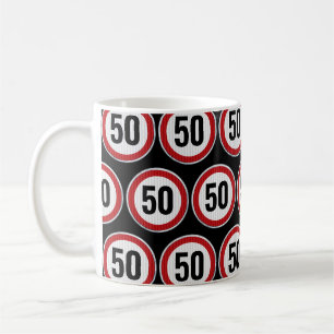 Caneca De Café Placa de limite de velocidade de aniversário de 50