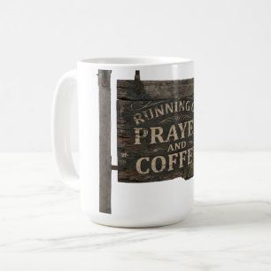 Caneca De Café Placa de Madeira Rústica Correndo em Oração e Café