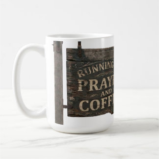 Caneca De Café Placa de Madeira Rústica Correndo em Oração e Café