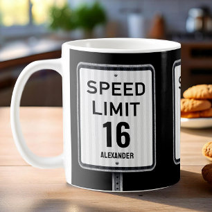 Caneca De Café Placa de Velocidade de Aniversário de 16 Anos Mode