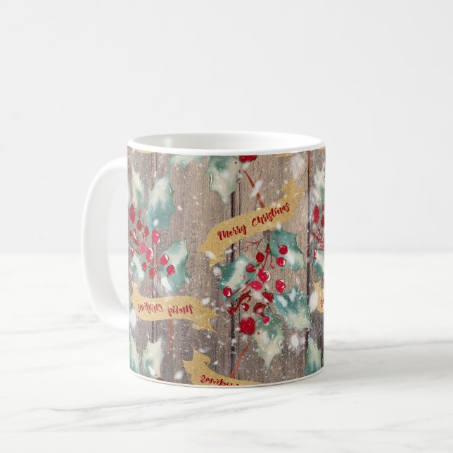 Caneca De Café Placas De Madeira Botânica De Natal (Frente Esquerda)