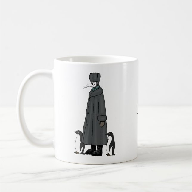 Caneca De Café Plague Doctor com pinguins, nome personalizado eng (Esquerda)