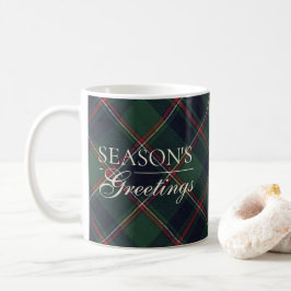 Caneca De Café Plaid Clássico em Azul Escuro Vermelho e Verde em