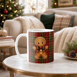 Caneca De Café Plaid Clássico Gingerbread Feliz Natal Família