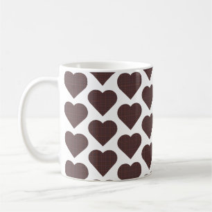 Caneca De Café Plaid Marrom Azul em Formato de Coração