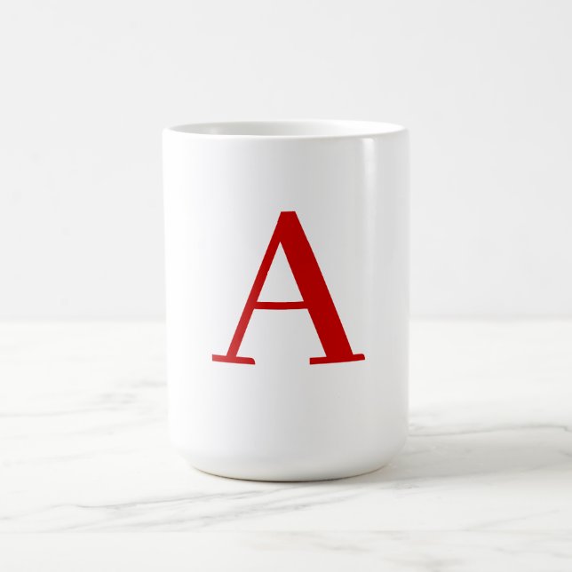 Caneca De Café Plain Modern White Red Monogram Initial Letter (Centro)