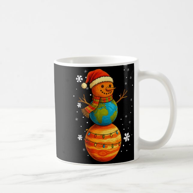 Caneca De Café Planet Snowman Earth Saturn Christmas Holiday Art  (Direita)