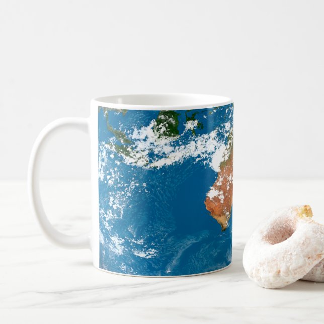 Caneca De Café Planeta Terra Mostrando Nuvens Sobre A Austrália. (Com Donut)