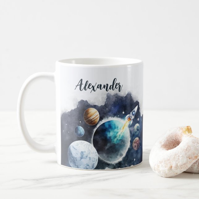 Caneca De Café Planetas Espaciais Exteriores e Navio Foguete Pers (Com Donut)