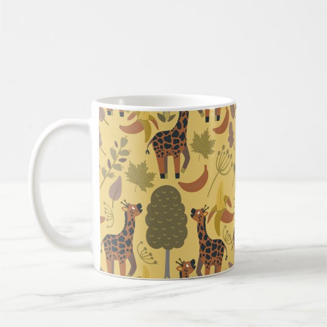 Caneca De Café Plano de fundo amarelo sem costura Giraffe (Esquerda)
