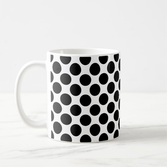 Caneca De Café Plano de fundo branco do padrão do círculo preto (Esquerda)