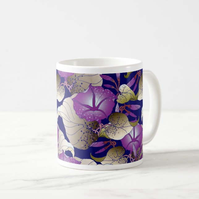 Caneca De Café Plano de Fundo de Padrão Floral Vibrante e Elegant (Frente Esquerda)