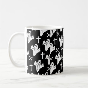 Caneca De Café Plano de fundo do padrão de Halloween desenhado 