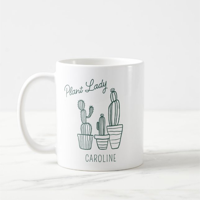 Caneca De Café Plant Lady Cactus Succulent Gardening Lover Name (Esquerda)