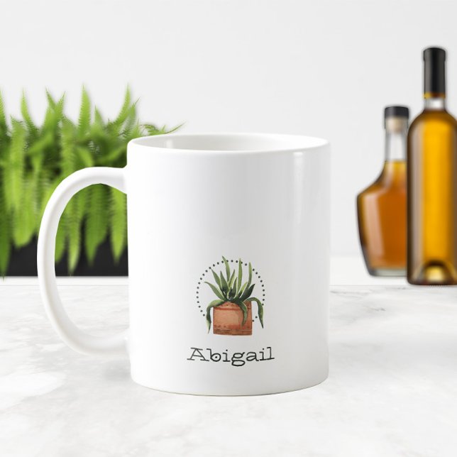 Caneca De Café Planta de Absorção de Aquarelas + Nome ou Monogram (Watercolor Succulent Plant + Name or Monogram 🌵✨ Coffee Mug
)
