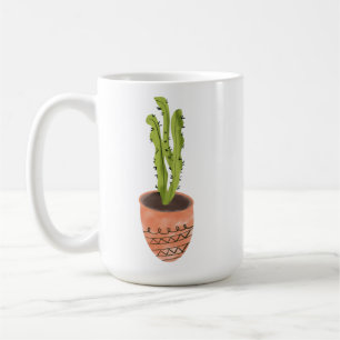 Caneca De Café Planta de Cacto Terracota Desenhada à Mão