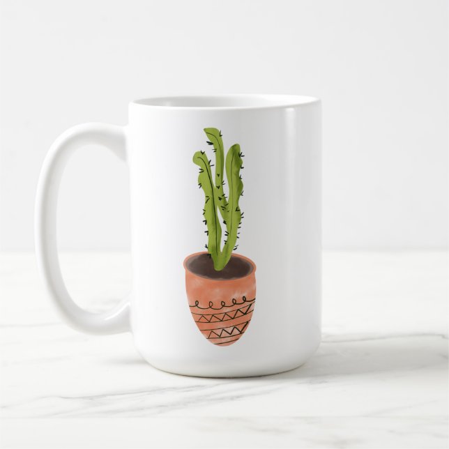 Caneca De Café Planta de Cacto Terracota Desenhada à Mão (Esquerda)