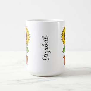Caneca De Café Planta de girassol de Kawaii em Pote Adicionar t