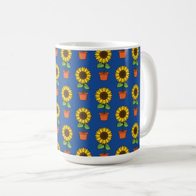 Caneca De Café Planta de girassol em padrão de Pote (Frente Esquerda)