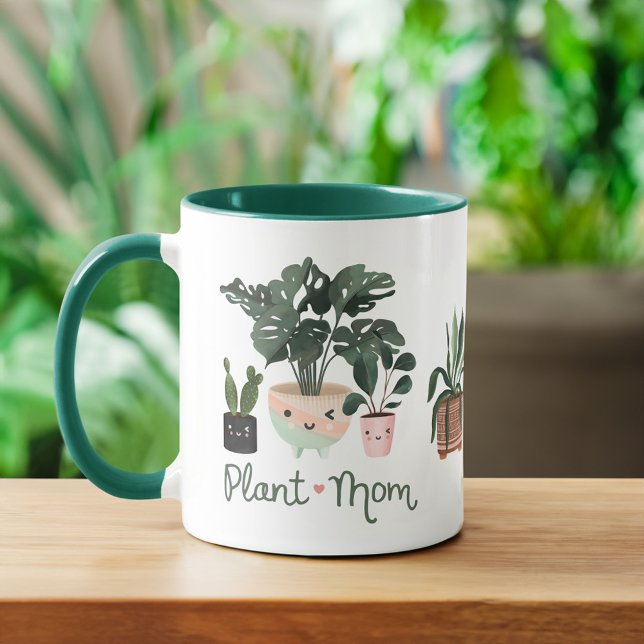Caneca De Café Planta Mãe Diversão e Plantas De Vidro De Cama (Plant Mom Fun & Cute Watercolor Potted Plants Coffee Mug)
