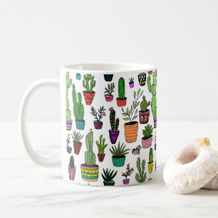 Caneca De Café Plantas de Cacto em Vasos Padrão Fofo Colorido